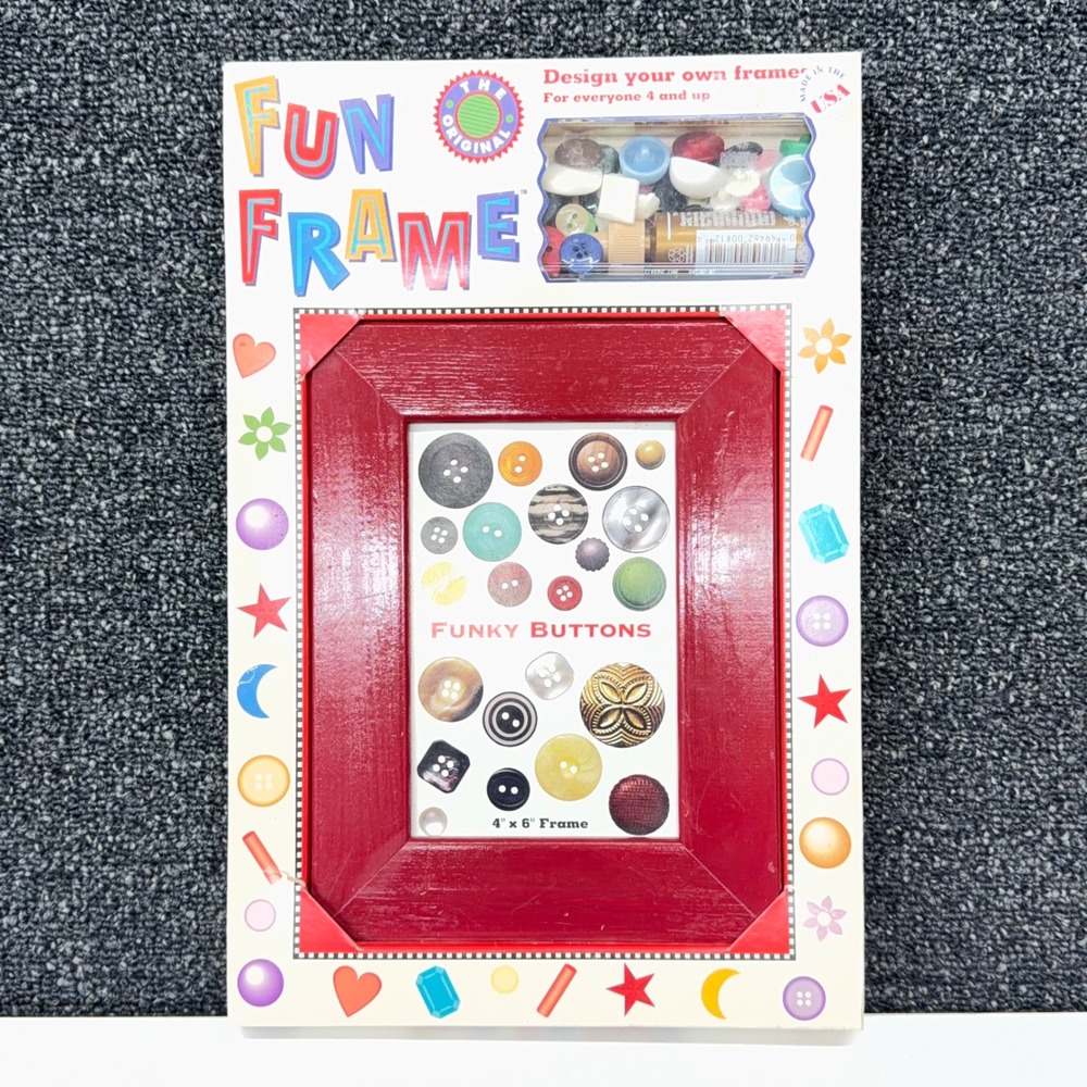 Vintage 1993 Fun Frame Funky Buttons DIY Photo Frame Craft Kit Red 4x6 New